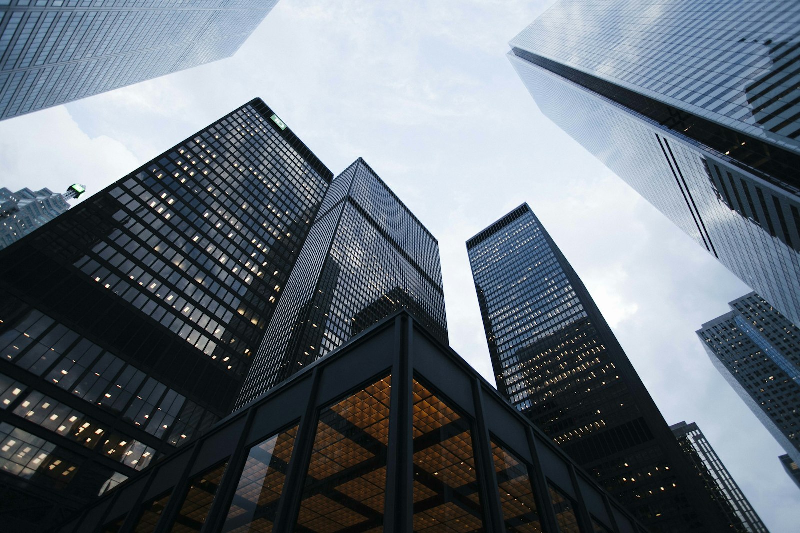Office towers against a city skyline